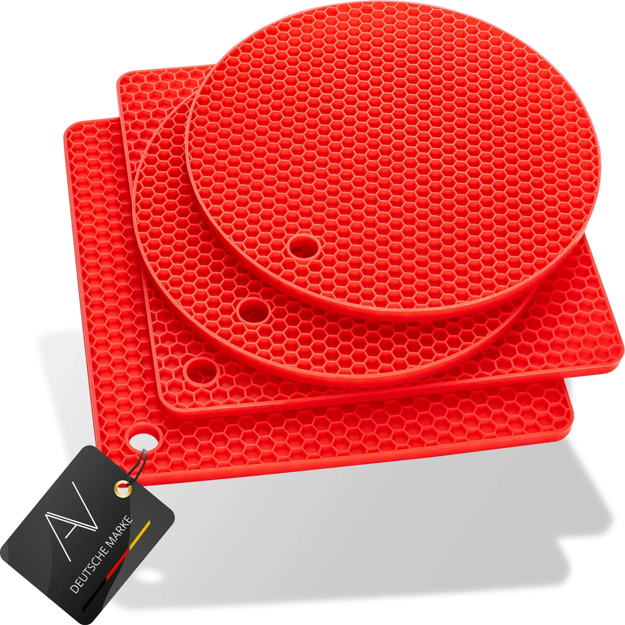 AVANA Silikon Untersetzer – 4er Set (2x Rund, 2x Vier­eckig) – Rot